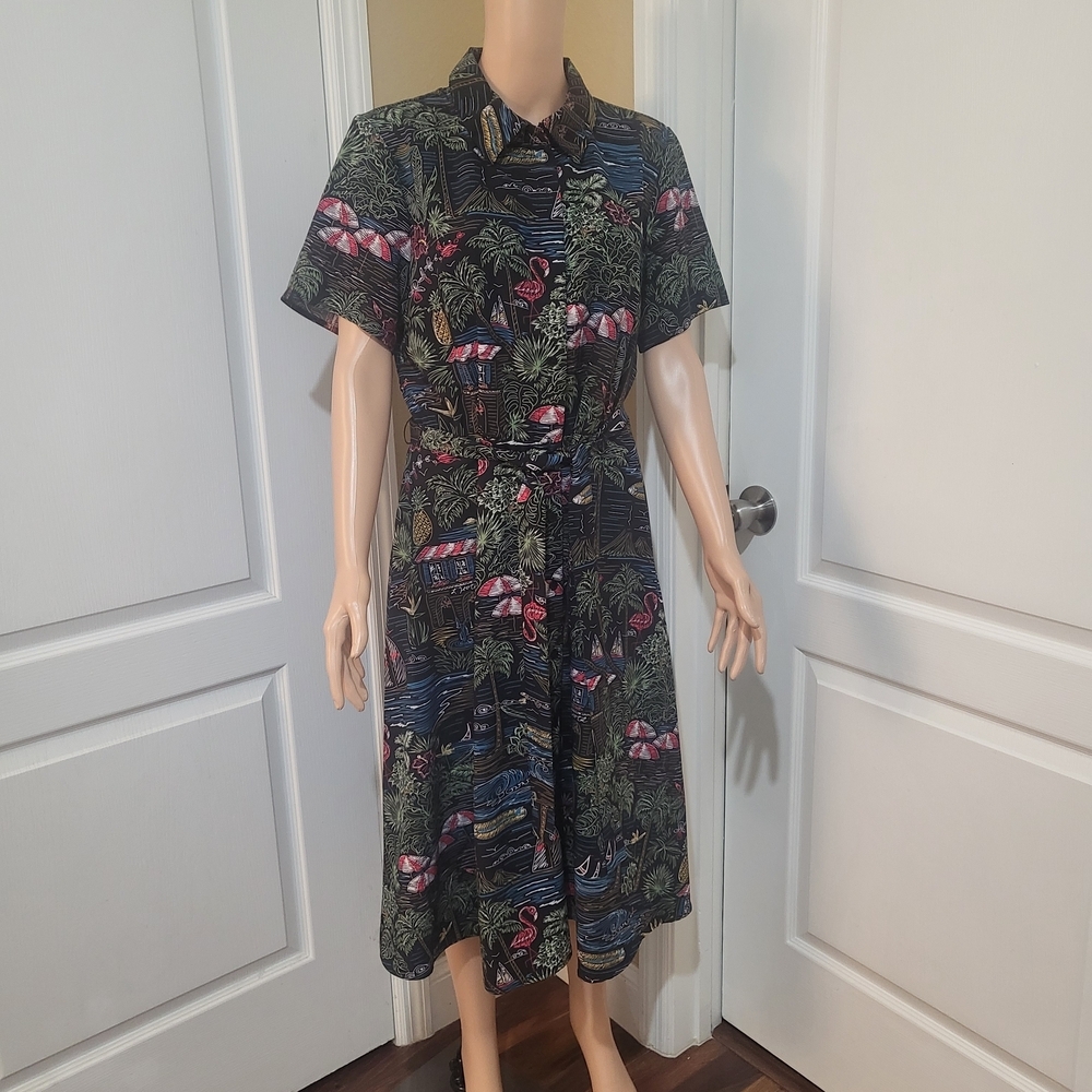 D&CO Tropical Flamingo Print Midi Dress Pre-owned